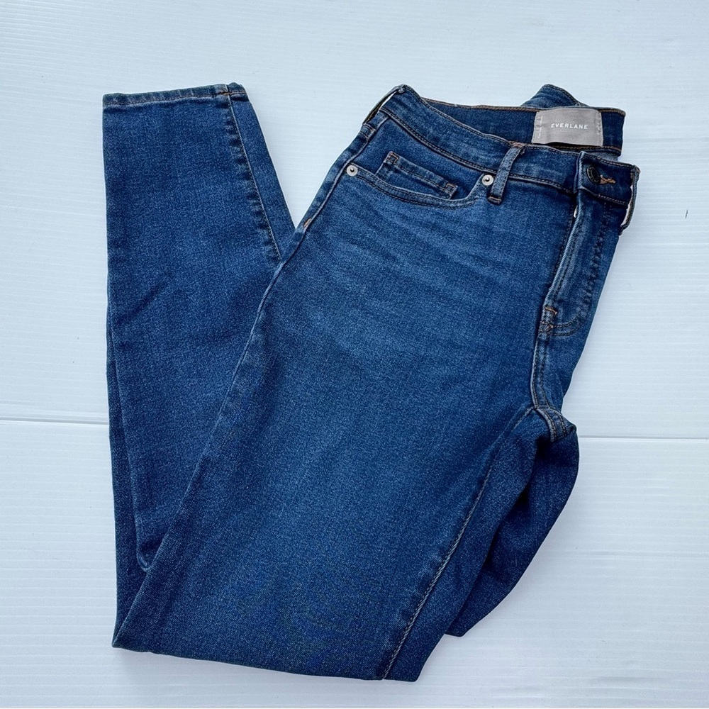 Everlane Blue Denim Jeans with Tan Leather Patch